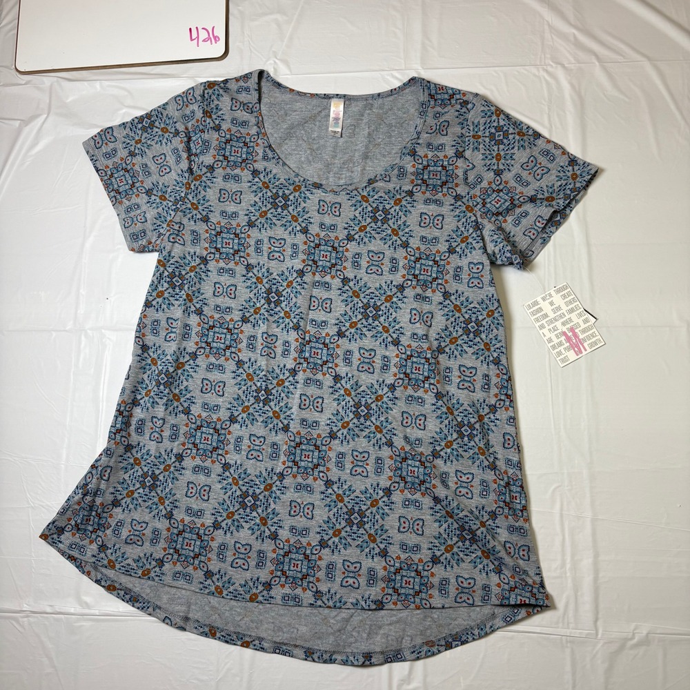 LuLaRoe Classic T Shirt Womens Medium Grey Blue Orange Geometric Classic T NWT